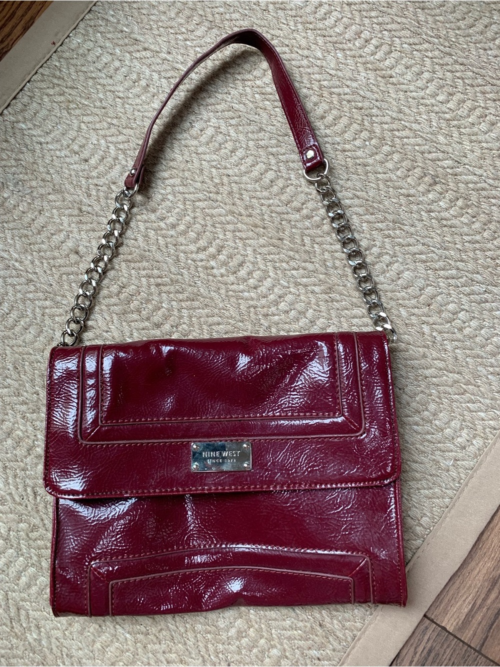 Y2K Nine West Burgundy Patent Leather Shoulder Bag